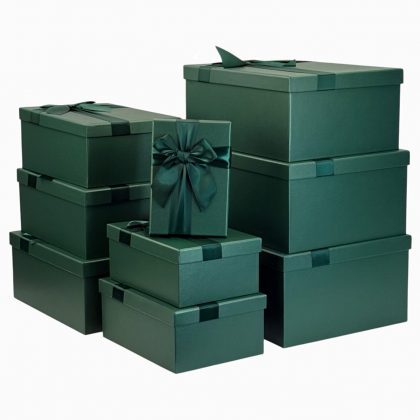 Rechteckige Schachteln im 9er-Set mit Schleife, Weihnachtsbaumschleife